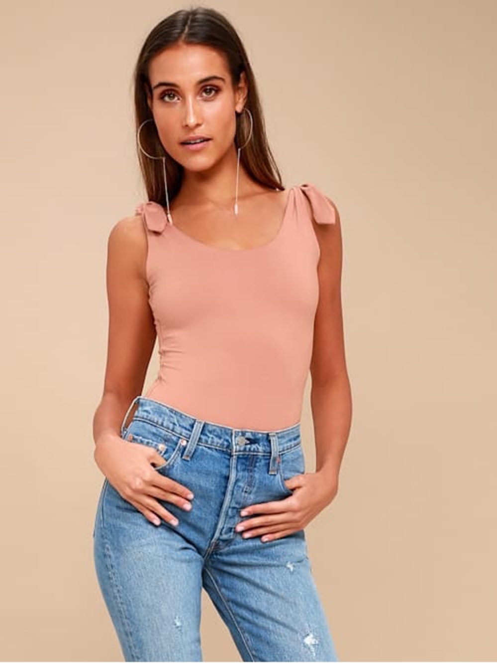 Lulu's Women’s Pretty Pleased Mauve Pink Tie-Strap Bodysuit